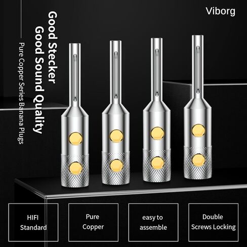 Viborg VB401R Audiophile Speaker Banana Plugs 4MM Pure Copper Screw Locking Speaker Plug Connectors for Amplifier Wire, Home Theater, AV Receiver, Amplifiers and Sound Systems 4PCS (Rhodium Plated) in Kuwait