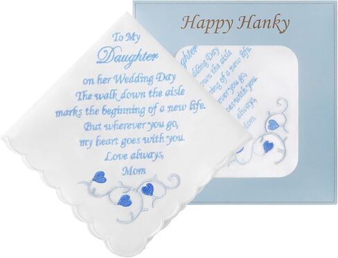 Wedding Gift Something Blue Handkerchief, White Cotton Embroidered Handkerchief for Happy Tears Wedding Day Bride Groom Gift in Kuwait