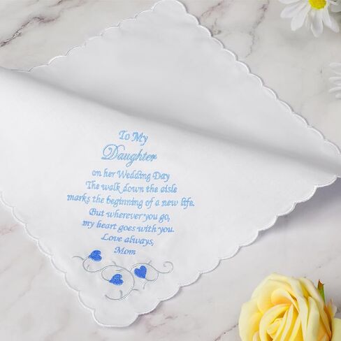 Wedding Gift Something Blue Handkerchief, White Cotton Embroidered Handkerchief for Happy Tears Wedding Day Bride Groom Gift in Kuwait