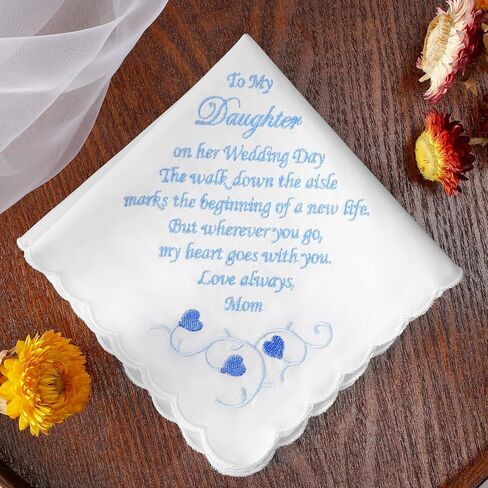Wedding Gift Something Blue Handkerchief, White Cotton Embroidered Handkerchief for Happy Tears Wedding Day Bride Groom Gift in Kuwait