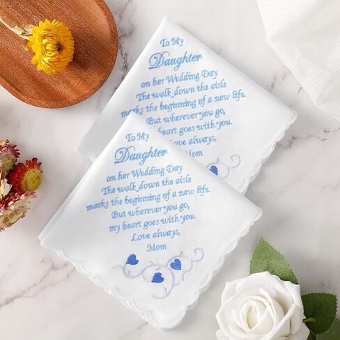 Wedding Gift Something Blue Handkerchief, White Cotton Embroidered Handkerchief for Happy Tears Wedding Day Bride Groom Gift in Kuwait