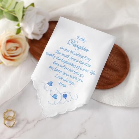 Wedding Gift Something Blue Handkerchief, White Cotton Embroidered Handkerchief for Happy Tears Wedding Day Bride Groom Gift in Kuwait