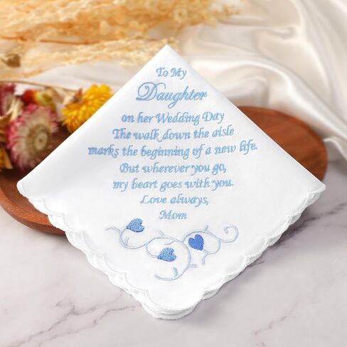 Wedding Gift Something Blue Handkerchief, White Cotton Embroidered Handkerchief for Happy Tears Wedding Day Bride Groom Gift in Kuwait