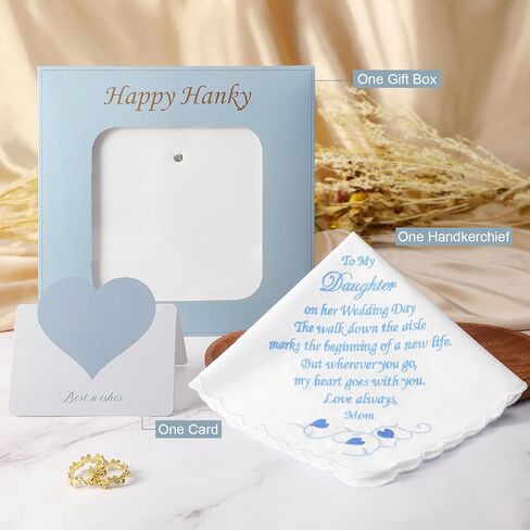 Wedding Gift Something Blue Handkerchief, White Cotton Embroidered Handkerchief for Happy Tears Wedding Day Bride Groom Gift in Kuwait