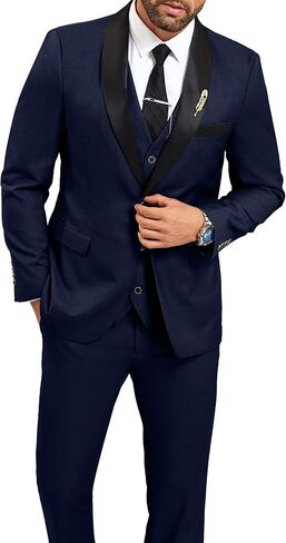 Mens Suit Slim Fit 3 Pieces Suit 1 Button Shawl Lapel Men Suit Blazer Jacket Vest Pants Bow Tie Pocket Square Brooch in Saudi Arabia