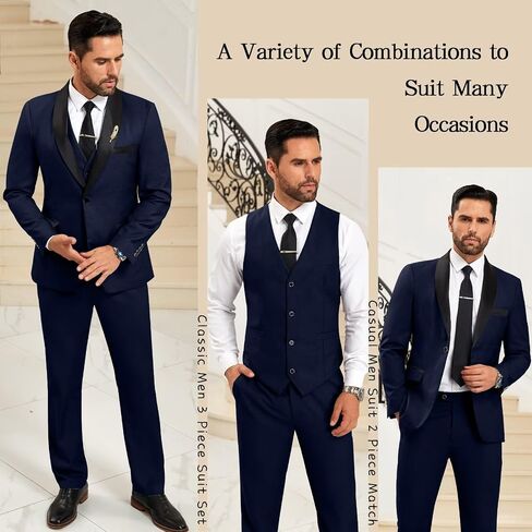 Mens Suit Slim Fit 3 Pieces Suit 1 Button Shawl Lapel Men Suit Blazer Jacket Vest Pants Bow Tie Pocket Square Brooch in Saudi Arabia