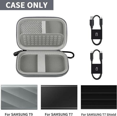 حافظة متوافقة مع Samsung T9/ T7/ T7 Shield Portable SSD 1TB 2TB 4TB محرك الأقراص الصلبة الخارجي، منظم حامل حمل السفر لمحركات الأقراص الصلبة وكابل USB (صندوق فقط) - أرجواني in Kuwait