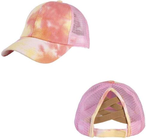 Girl's Criss Cross Trucker Hat Messy Bun High Ponytail Baseball Cap for Kids Ponycap in Saudi Arabia