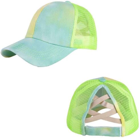 Girl's Criss Cross Trucker Hat Messy Bun High Ponytail Baseball Cap for Kids Ponycap in Saudi Arabia