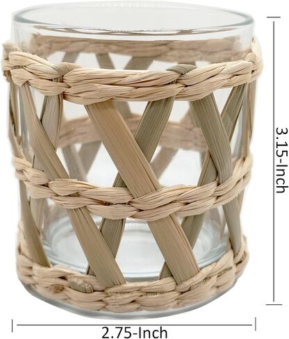 Rattan Woven Tea Light Candle Holder Set of 2 - Natural Seagrass Hand Woven Votive Tealight Candle Holder, Decorative Coastal Boho Beach House Votive Tealight Candle Holder for Dining Table Kitchen in Kuwait