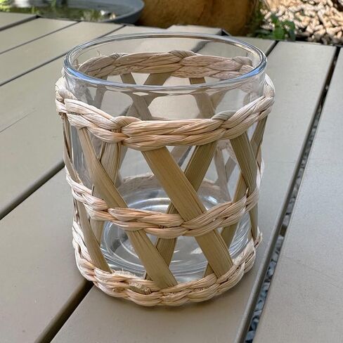 Rattan Woven Tea Light Candle Holder Set of 2 - Natural Seagrass Hand Woven Votive Tealight Candle Holder, Decorative Coastal Boho Beach House Votive Tealight Candle Holder for Dining Table Kitchen in Kuwait