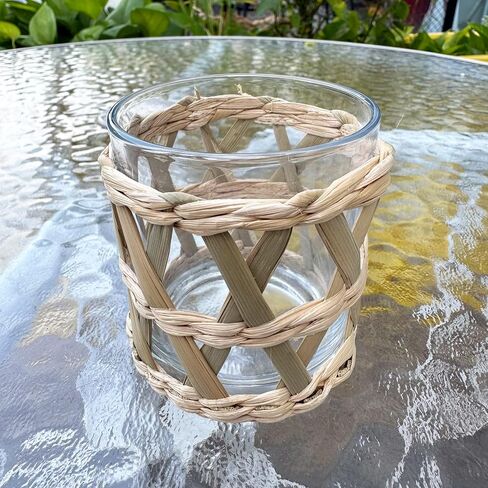 Rattan Woven Tea Light Candle Holder Set of 2 - Natural Seagrass Hand Woven Votive Tealight Candle Holder, Decorative Coastal Boho Beach House Votive Tealight Candle Holder for Dining Table Kitchen in Kuwait