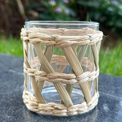 Rattan Woven Tea Light Candle Holder Set of 2 - Natural Seagrass Hand Woven Votive Tealight Candle Holder, Decorative Coastal Boho Beach House Votive Tealight Candle Holder for Dining Table Kitchen in Kuwait