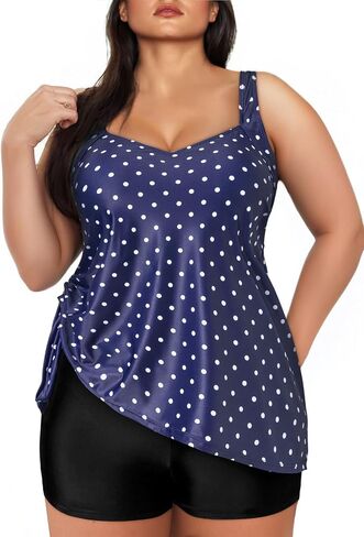 Aleumdr Women's Plus Size Tankini Swimsuit 2 Piece Tummy Control Bathing Suit Blouson Tankni Top with Boy Short 2025 in Saudi Arabia