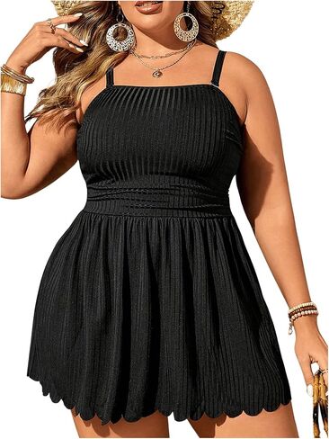 Oyoangle Women's Plus Size 2 قطعة من Tankini Swimsuit فستان سباحة لكشكش مزخرف مع قيعان ملابس السباحة in Kuwait