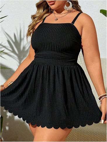 Oyoangle Women's Plus Size 2 قطعة من Tankini Swimsuit فستان سباحة لكشكش مزخرف مع قيعان ملابس السباحة in Kuwait