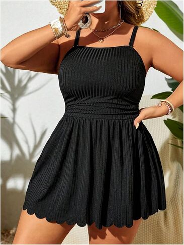 Oyoangle Women's Plus Size 2 قطعة من Tankini Swimsuit فستان سباحة لكشكش مزخرف مع قيعان ملابس السباحة in Kuwait