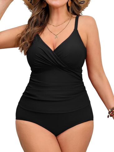 Cupshe Women's Plus Size Seits V V Neck Ruched اثنين in Kuwait