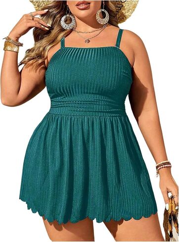 Oyoangle Women's Plus Size 2 قطعة من Tankini Swimsuit فستان سباحة لكشكش مزخرف مع قيعان ملابس السباحة in Kuwait