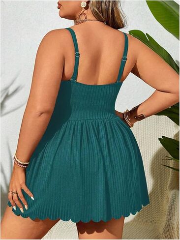 Oyoangle Women's Plus Size 2 قطعة من Tankini Swimsuit فستان سباحة لكشكش مزخرف مع قيعان ملابس السباحة in Kuwait