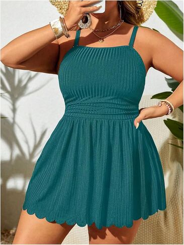 Oyoangle Women's Plus Size 2 قطعة من Tankini Swimsuit فستان سباحة لكشكش مزخرف مع قيعان ملابس السباحة in Kuwait