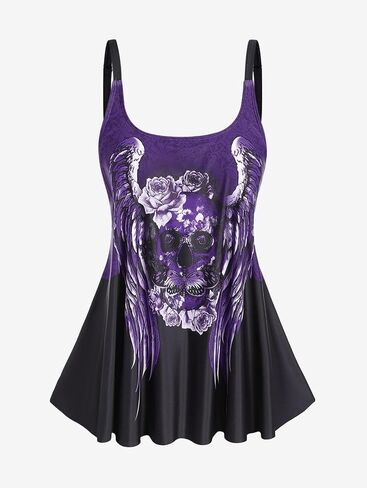 Rosegal Womens Plus size Skull Rose Wing Print Boyshorts Swimsuit Set in Saudi Arabia