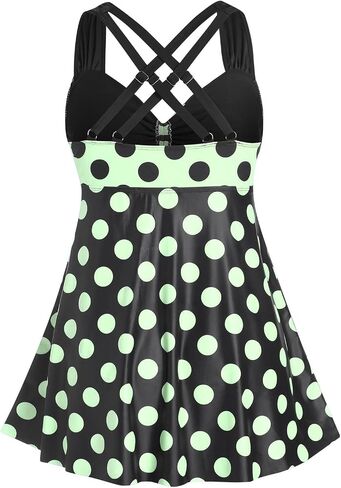 Rose Gal Womens Plus Size Curve Cinched Polka Dot Crisscross Swimsuit Set in Kuwait