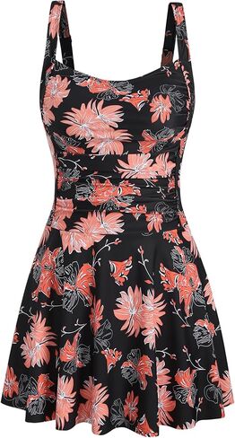 ZAFUL Swim Dress for Women Square Neck Tummy Control Ruched Swimsuit with Skirt Two Piece Bathing Suit with Brief in Kuwait