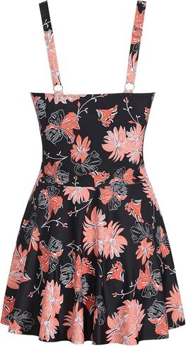 ZAFUL Swim Dress for Women Square Neck Tummy Control Ruched Swimsuit with Skirt Two Piece Bathing Suit with Brief in Kuwait