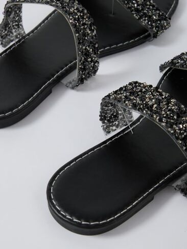 GORGLITTER Women's Sparkly Glitter Flats Sandal Sequin Two Band Open Toe Slip on Slides Wedding Sandals in Kuwait