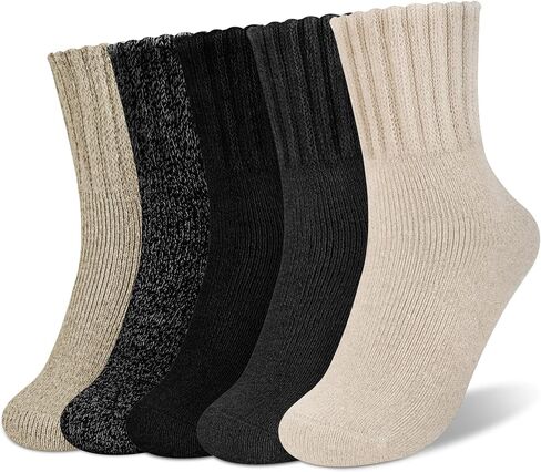Senker Fashion 5 Pairs Wool Socks for Women, Thick Winter Boot Socks Knit Warm Socks Cozy Crew Socks Christmas Gift in Saudi Arabia