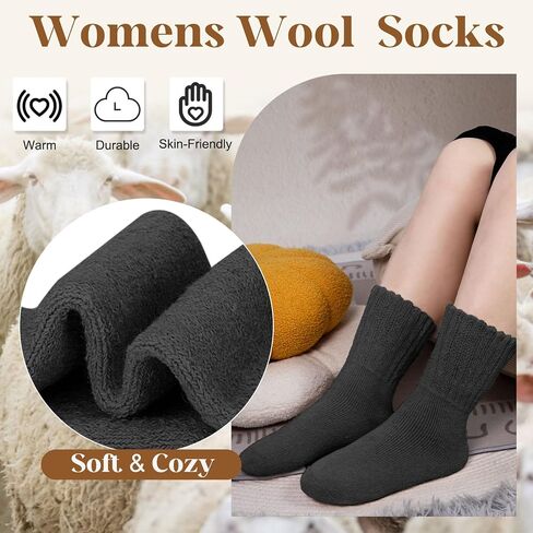 Senker Fashion 5 Pairs Wool Socks for Women, Thick Winter Boot Socks Knit Warm Socks Cozy Crew Socks Christmas Gift in Saudi Arabia