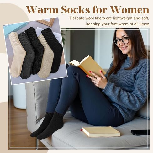 Senker Fashion 5 Pairs Wool Socks for Women, Thick Winter Boot Socks Knit Warm Socks Cozy Crew Socks Christmas Gift in Saudi Arabia