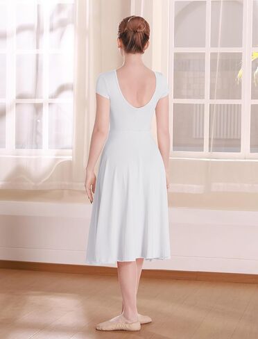 ODASDO Women Ballet Dance Short Sleeve Long Dress Lyrical Costumes Modern Contemporary Stage Performance Dancewear in Saudi Arabia