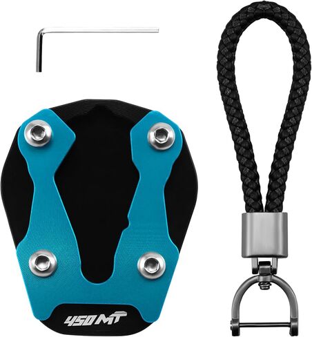 For CFMOTO 450MT MT450 IBEX 450 MT 2023-2025 Kickstand Base Plate Motorcycle Stand Pad and Keychain Set (Black) in Saudi Arabia