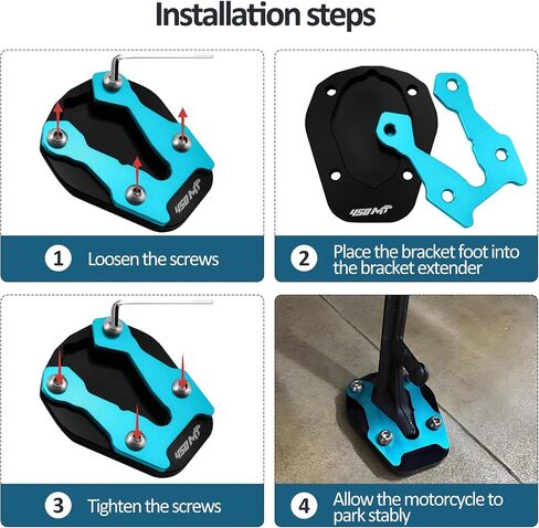 For CFMOTO 450MT MT450 IBEX 450 MT 2023-2025 Kickstand Base Plate Motorcycle Stand Pad and Keychain Set (Black) in Saudi Arabia
