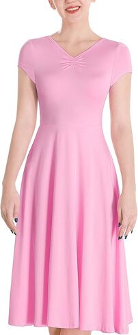 ODASDO Women Ballet Dance Short Sleeve Long Dress Lyrical Costumes Modern Contemporary Stage Performance Dancewear in Saudi Arabia