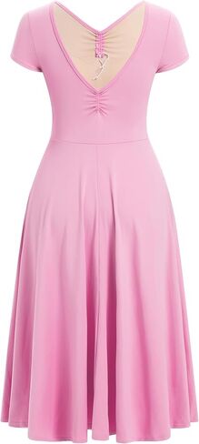 ODASDO Women Ballet Dance Short Sleeve Long Dress Lyrical Costumes Modern Contemporary Stage Performance Dancewear in Saudi Arabia