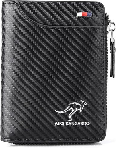 محفظة محفظة من الرجال المحفظة (RFID محمية) ، محفظة Aiks Kangaroo ، رجال RFID حظر الجلود المحفظة بطاقة ائتمان بطاقة zipper محفظة مقاومة للماء (براون الرجعية) in Kuwait