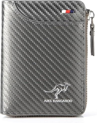 محفظة محفظة من الرجال المحفظة (RFID محمية) ، محفظة Aiks Kangaroo ، رجال RFID حظر الجلود المحفظة بطاقة ائتمان بطاقة zipper محفظة مقاومة للماء (براون الرجعية) in Kuwait