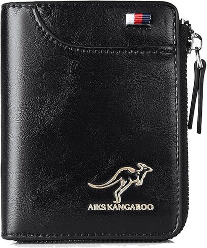 محفظة محفظة من الرجال المحفظة (RFID محمية) ، محفظة Aiks Kangaroo ، رجال RFID حظر الجلود المحفظة بطاقة ائتمان بطاقة zipper محفظة مقاومة للماء (براون الرجعية) in Kuwait
