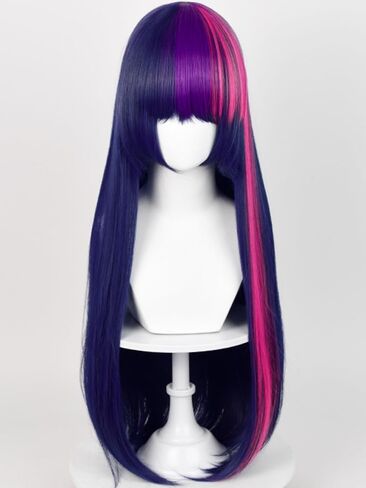 أنيمي طويل مستقيم الأرجواني بوني كوزبلاي شعر مستعار مع الانفجارات ، 29 '' داكن الأرجواني mxied pink pony in Kuwait