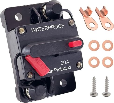 Ampper 50A Circuit Breaker, Panel Mount DC 12V-48V Waterproof Thermal Circuit Breaker Fuse with Manual Reset/On-Off for Boat Trolling Motor Auto Audio Solar and More in Saudi Arabia