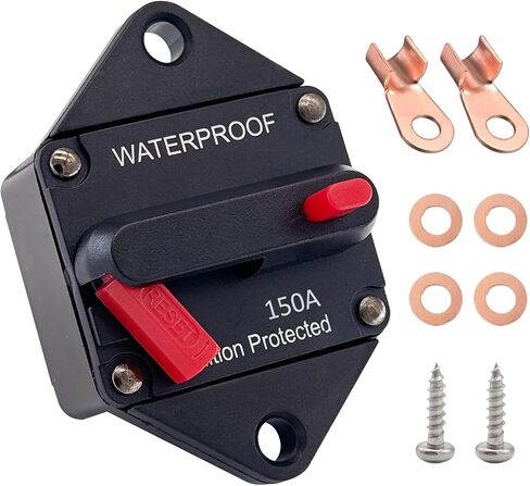 Ampper 50A Circuit Breaker, Panel Mount DC 12V-48V Waterproof Thermal Circuit Breaker Fuse with Manual Reset/On-Off for Boat Trolling Motor Auto Audio Solar and More in Saudi Arabia