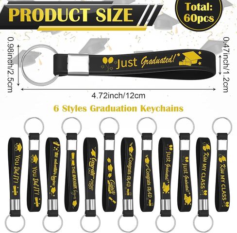 60 Pcs Class of 2025 Graduation Keychains Inspirational Silicone Keychain Bulk Graduation Gifts Motivational Rubber Key Rings for Teacher High School College Students Graduate in Kuwait