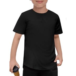 Haloumoning Boys Short Sleeve Shirts Kids Summer Crewneck Curve Hem Tunic Tops Basic tees 5-14 Years