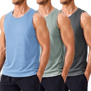 PINSPARK Men's 3 Pack Workout Tank Tops Quick Dry Sleeveless Muscle Tee Gym Bodybuilding Fitness Shirts for Men