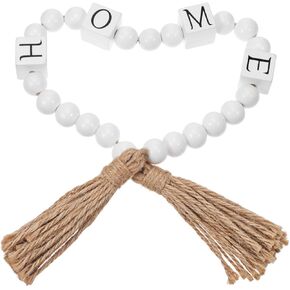 Imikeya Wood Home Block Bead Garland with شرابات: حبات خشبية مع إكليل مع شرابات مزرعة ريفية الخشب حبة Garland Prayer Boho Beads Wood Bead Garland for Coffee Table Decoring