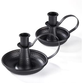 Black Iron Pillar Candlestick Holders, with Handle, Taper Candle Holder for Candlesticks, for Fireplace Party, Dining, Home, Wedding Decor,Fits 3/4 inch Thick Candle&Led Candles（Set of 2pcs）