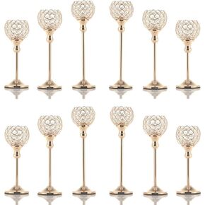 Vincidern 3pcs Gold Crystal Candle Holders Candelabra Centerpieces for Tables, Candlestick Holder for Dinner Living Room Home Decor, candelabros para centros de mesa (10 in,13 in,15 in Tall)